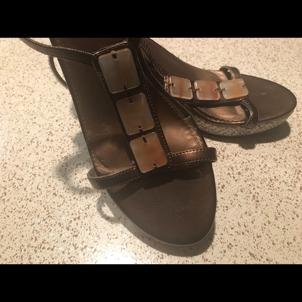 Bronze/Gold Madeline Stuart Jeweled Wedge Sandals